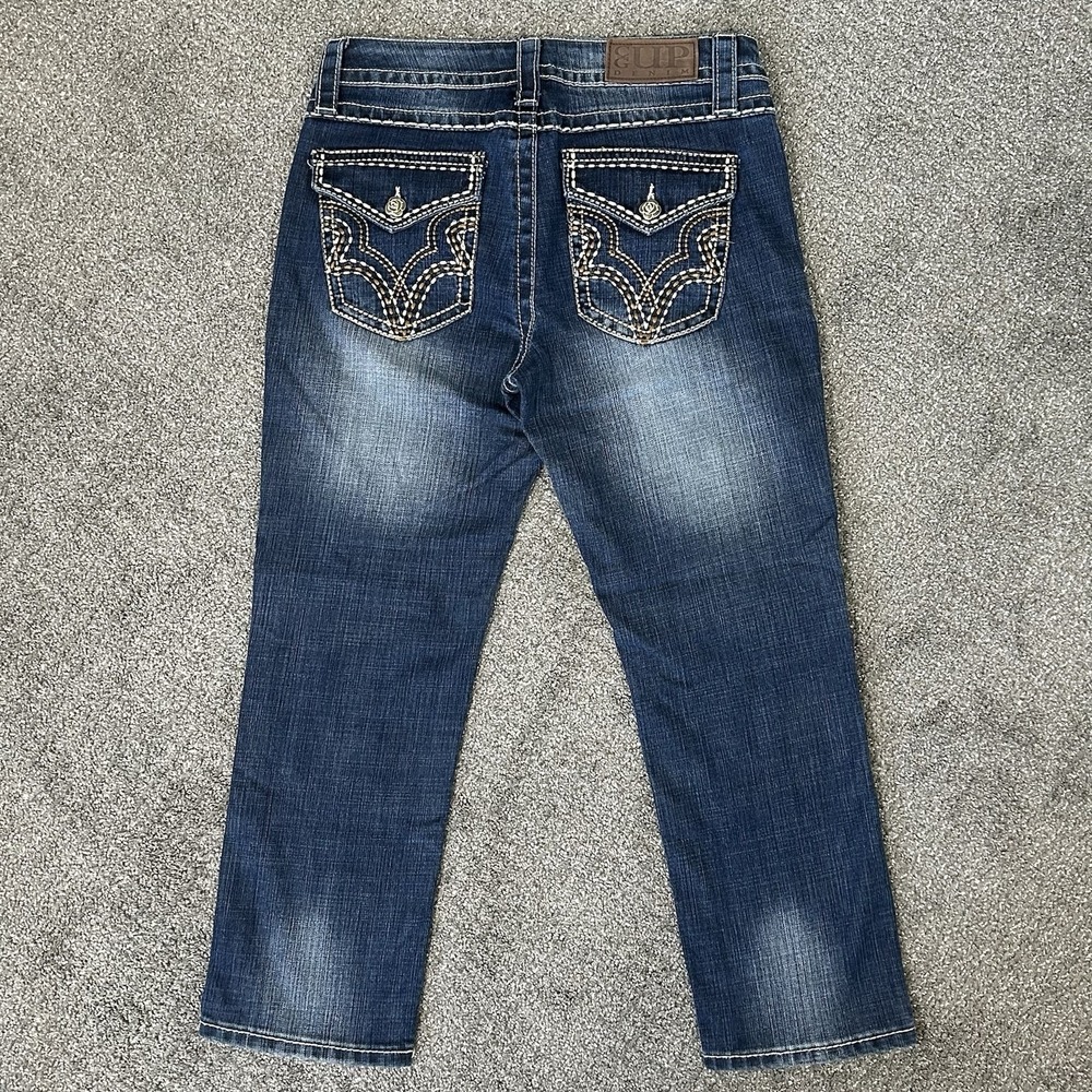 Flap Pocket Capri Cropped Jeans -Women's 28 - Embroidered Stretch E -Cowgirl Up‎